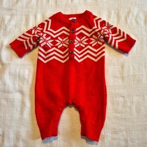 Hanna Andersson boys size 50 or 0-3 months red & white knit romper EUC